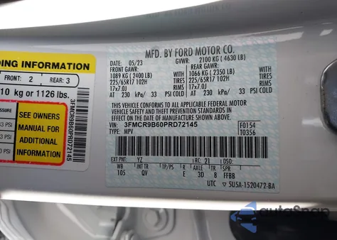 2023 Ford Bronco Sport Big Bend из США, поврежденный, VIN 3FMCR9B60PRD72145